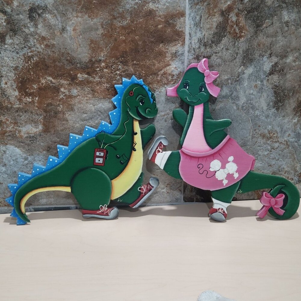 Vintage Wooden Dinosaurs Wall Hanging Nursery Childrens Room Decor
